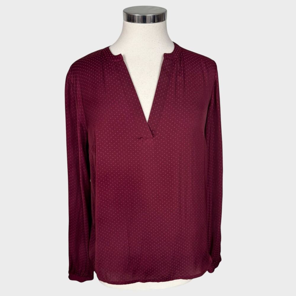 a new day Small Red Check Pattern Blouse 100% Polyester Long Sleeve V Neck